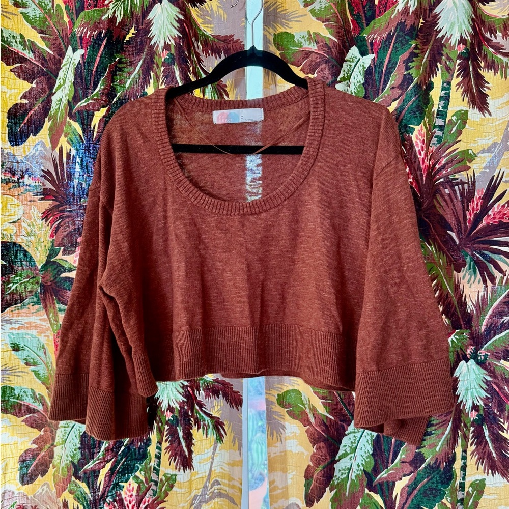 Free people beach Rust Brown Women's Cropped sweater top xs NWOT